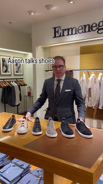 Aaron showcases our top-selling Zegna triple stitch sneakers