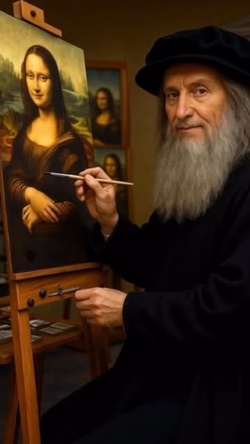 while Leonardo Da Vinci doing the Mona Lisa painting. 🎨🖌️