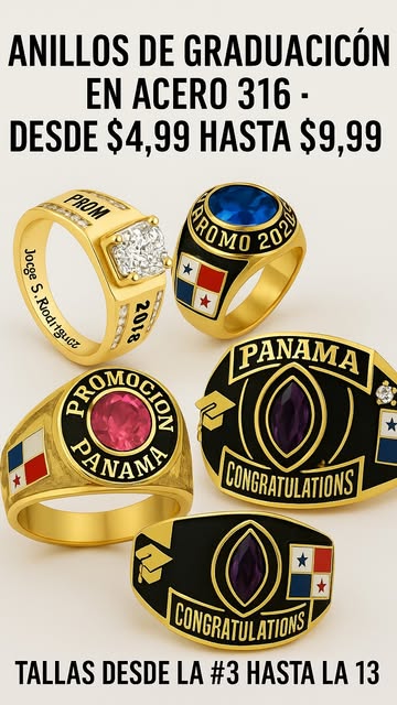 🎓 Anillos de Graduación en Acero 316 – Desde $4.99 hasta $9