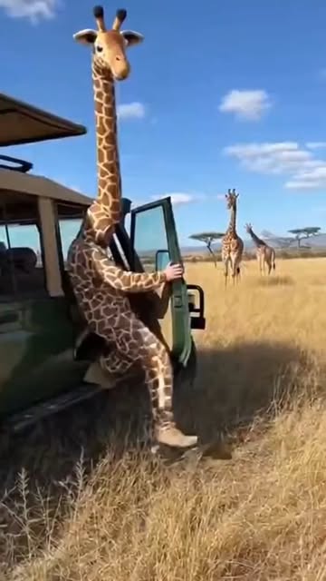 ¡Casi todo bien🤔!🦒 Un hombre se disfrazó de #jirafa en un