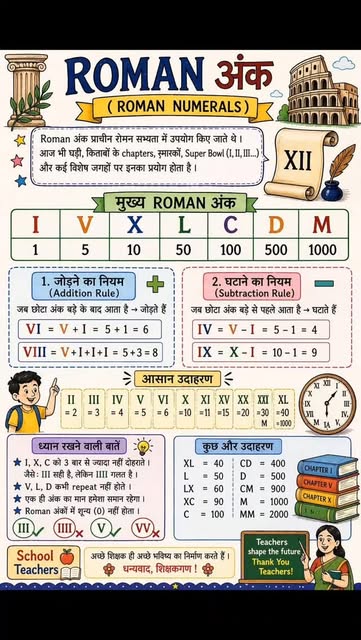 📚 आज सीखिए रोमन अंक आसान तरीके से!
I, V, X, L, C, D, M – अब